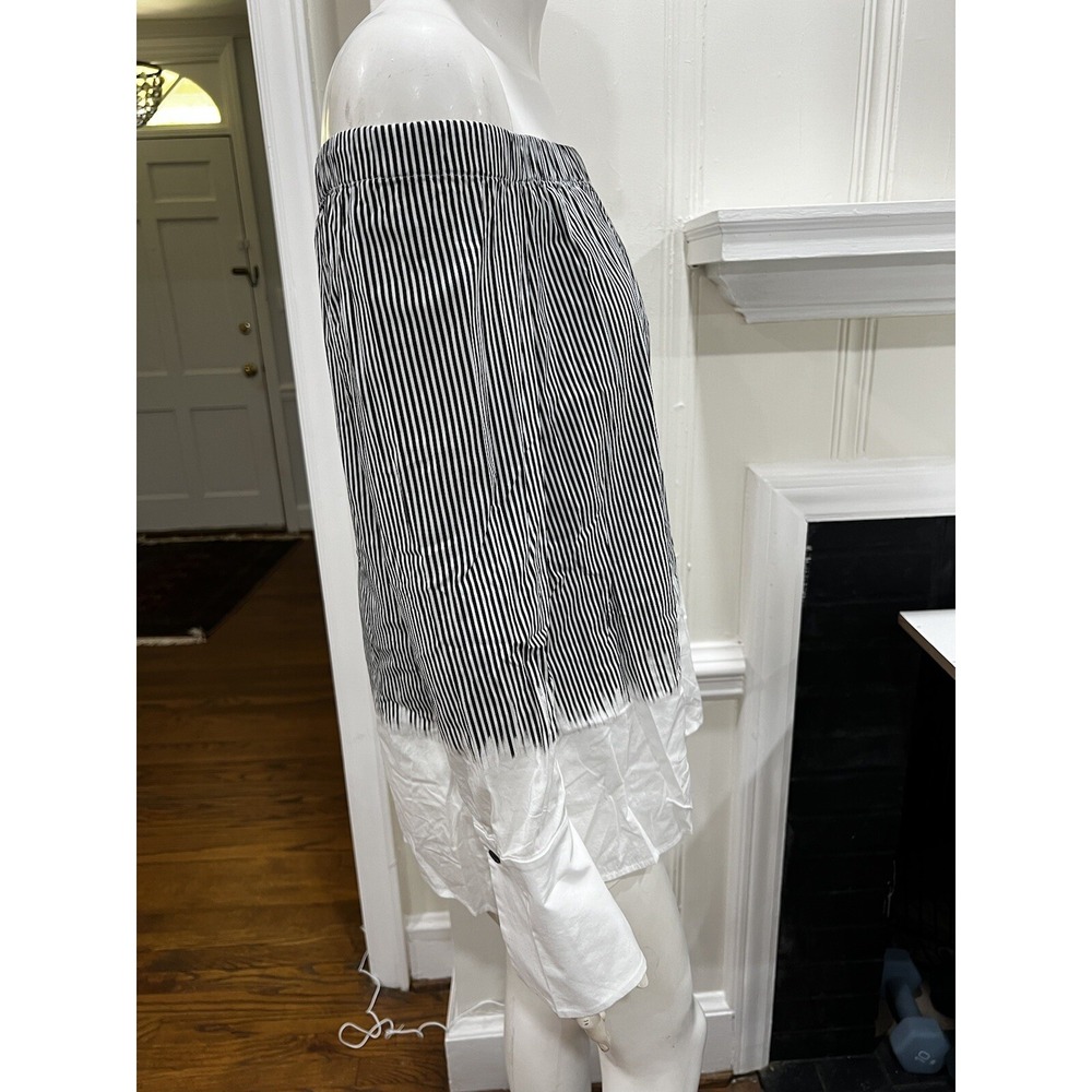 Lafayette 148  Black/White Striped Top w Elastic Off The Shoulder  P (0/2) - Picture 4 of 14